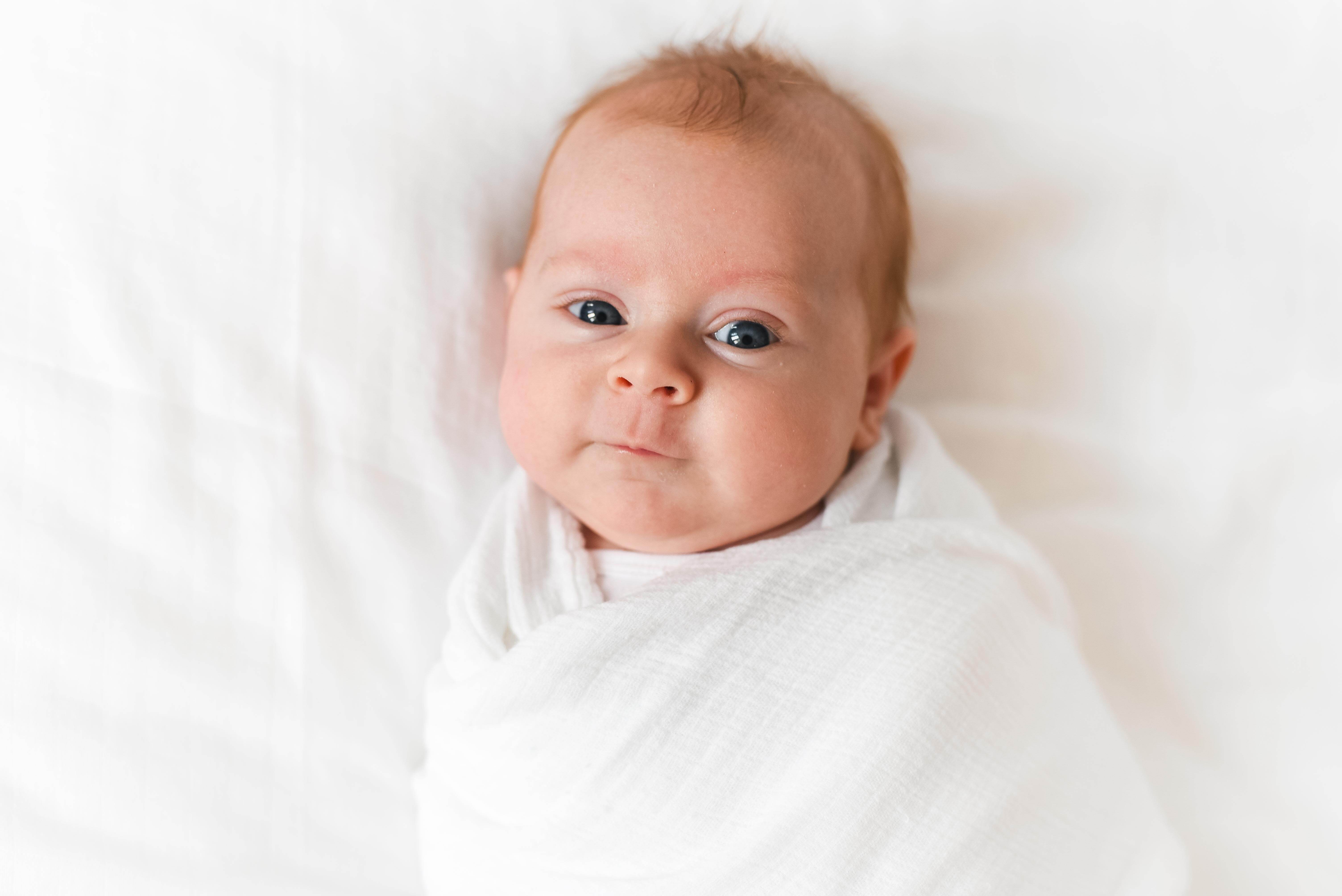 a wide-awake newborn looks at the camera during a denver newborn photo session
